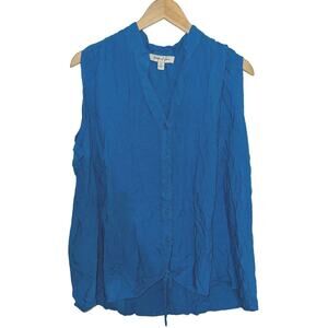 Blue Button Front Boho Vacation Costal Beachy Light Gauzy Plus Size 3x Blouse